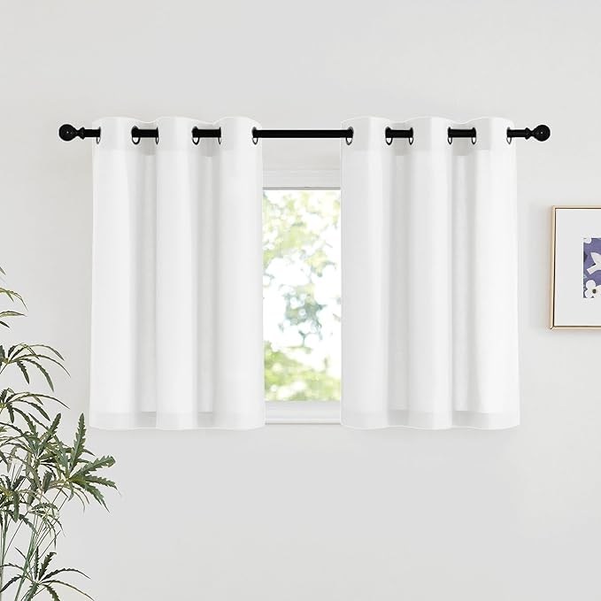NICETOWN Linen 36 inch Curtains for Kitchen Window, Grommet Thick Flax Linen White Small Window Treatments Privacy Assured with Light Filtering for Cafe/Kids Room, W42 x L36, 2 Panels