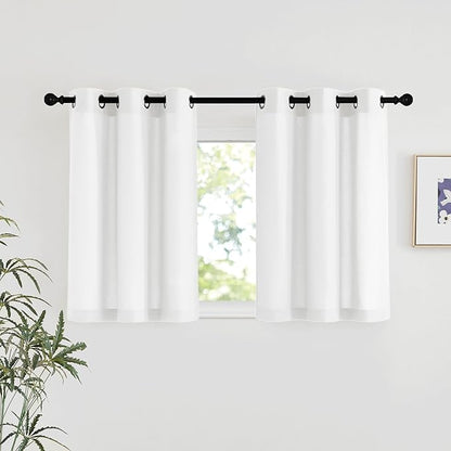 NICETOWN Linen 36 inch Curtains for Kitchen Window, Grommet Thick Flax Linen White Small Window Treatments Privacy Assured with Light Filtering for Cafe/Kids Room, W42 x L36, 2 Panels