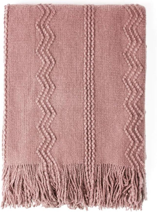 BOURINA Coral Pink Throw Blanket 60 x80 Inches Textured Solid Soft Sofa Throw Bed Runner Knitted Decorative Blanket