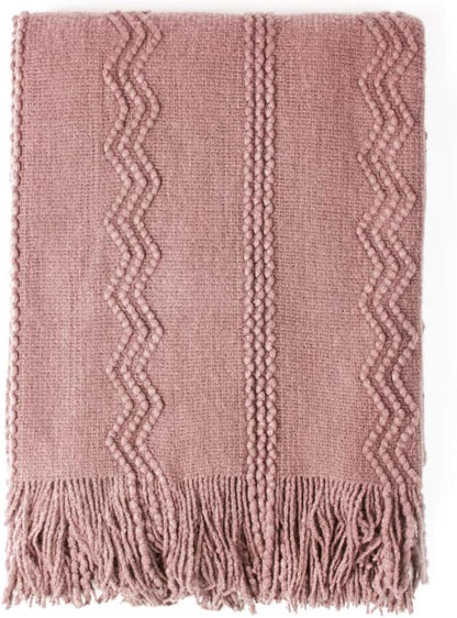 BOURINA Coral Pink Throw Blanket 50 x90 Inches Textured Solid Soft Sofa Throw Bed Runner Knitted Decorative Blanket