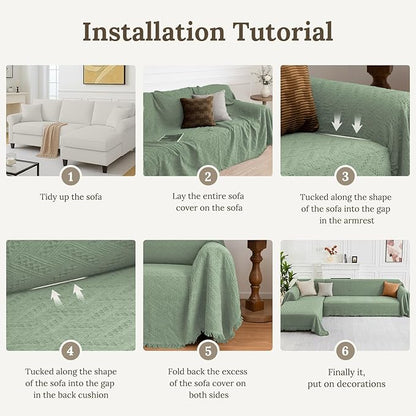 HOMERILLA Sectional Couch Covers for Sectional Sofa L Shaped Sofa Cover Blanket 2 Pieces L Shape Furniture Protector for Pets Dogs(Sage, X-Large)