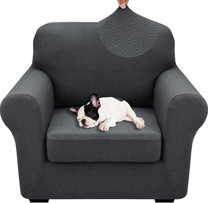XINEAGE 2026 New 2 Pieces Chair Covers with Arms Super Stretch Chair Slipcover for Living Room Pet Dog Universal Slip Cover Anti Slip Armchair Furniture Protector (Dark Gray), 31"-46"(1 Cushion)