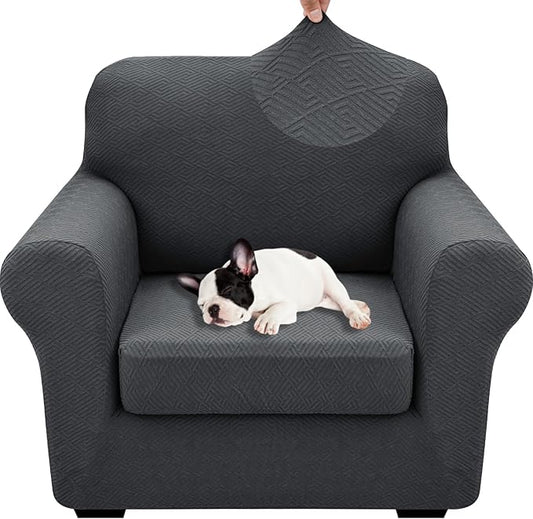 XINEAGE 2026 New 2 Pieces Chair Covers with Arms Super Stretch Chair Slipcover for Living Room Pet Dog Universal Slip Cover Anti Slip Armchair Furniture Protector (Dark Gray), 31"-46"(1 Cushion)