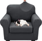 XINEAGE 2026 New 2 Pieces Chair Covers with Arms Super Stretch Chair Slipcover for Living Room Pet Dog Universal Slip Cover Anti Slip Armchair Furniture Protector (Dark Gray), 31"-46"(1 Cushion)