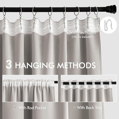 MIULEE Stone Back Tab Blackout Curtain 96 Inch Long 2 Panels Set for Bedroom, Rod Pocket/Pinch Pleat Thermal Insulated Living Room Darkening Pleated Light Blocking Floor to Ceiling Drape