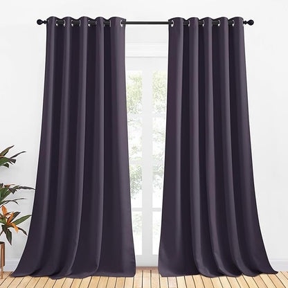 NICETOWN Blackout Curtain Panels for Bedroom, 2 Panels, W70 x L95-inch, Greyish Purple, Thermal Insulated Grommet Top Blackout Draperies and Drapes for Basement