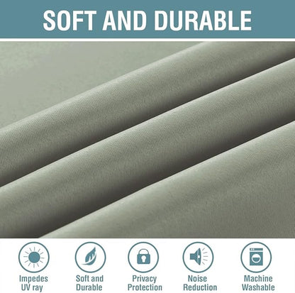 H.VERSAILTEX Sage Green Curtains/Drapes Blackout for Bedroom Room Darkening Thermal Curtains for Living Room Noise Reducing Sound Proof Solid Grommet Curtain (One Panel, Light Sage, 52" W x 90" L)