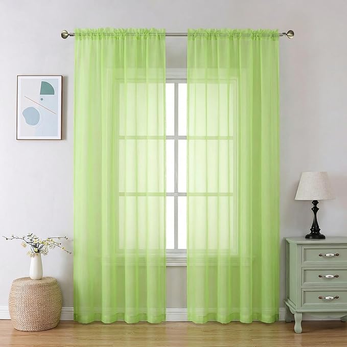 Aiyufeng Lime Sheer Curtains 84 Inches Long 2 Panels Set for Living Room, Light Filtering Window Sheer Drapes for Bedroom, Each 42" W x 84" L