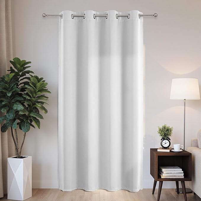 Joydeco Blackout Patio Sliding Door Curtains 108 Inches Long, Grommet Privacy Room Divider Curtains, Extra Wide Thermal Blackout Drapes for Bedroom Living Room (Greyish White, 60Wx108L, 1 Panel)