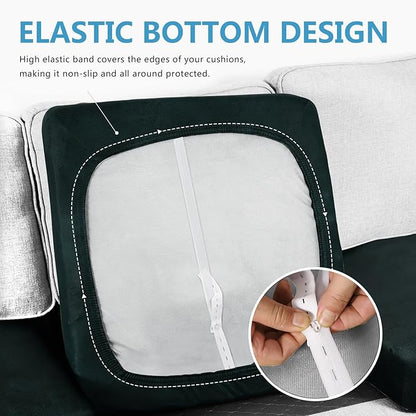 Leather Look Couch Cushion Covers Sofa Seat Slipcovers Sets Couches Furniture Protector for Sectional Armchair Loveseat Pets Kids Stretch Spandex Fabric (2 Cushion Sofa, Dark Green)