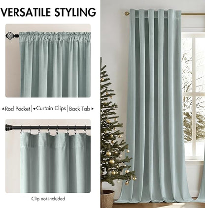 MIULEE Velvet Curtains 90 inches - Luxury Blackout Curtains for Bedroom Living Room Thermal Insulated Super Soft Window Drapes Rod Pocket & Back Tab, Misty Blue, W52 x L90 inches, 2 Panels