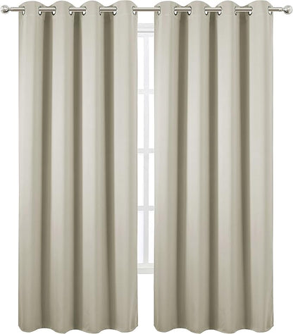 LEMOMO Light Beige Blackout Curtains 52 x 84 Inch Long Beige Curtains Set of 2 Panels Room Darkening Curtains for Living Room