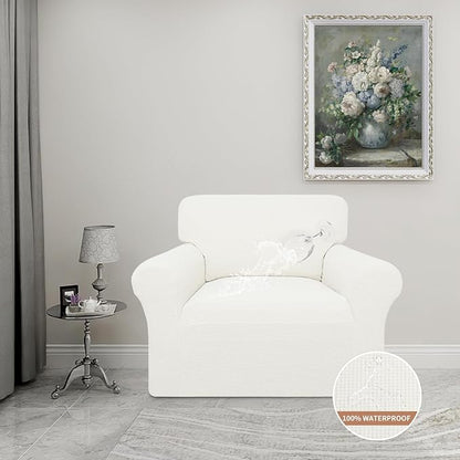 Easy-Going 100% Waterproof Oversized Chair Couch Cover, Dual Waterproof Sofa Cover, Stretch Jacquard Sofa Slipcover, Leakproof Furniture Protector for Kids, Pets, Dog and Cat, Cream