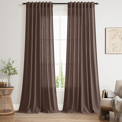 Cappuccino Linen Curtains for Living Room 105 Inches Long Light Filtering Semi Sheer Curtain Back Tab Rod Pocket Luxury Modern Rustic Home Decor Neutral Drapes for Bedroom Dinner Room 52x105, 2 Panels