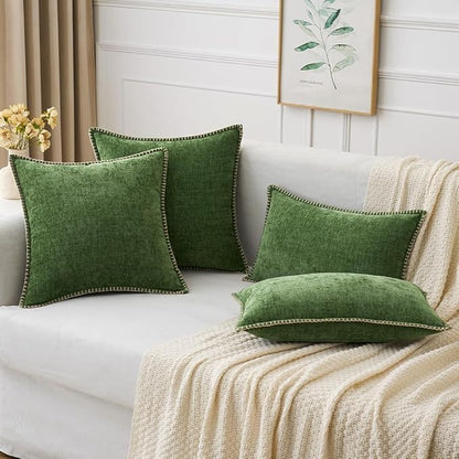 MIULEE Pack of 2 Christmas Pillow Covers 16x16 Inch Moss Green Farmhouse Decorative Throw Pillow Covers with Stitched Edge Soft Chenille Solid Dyed Couch Pillow Covers for Sofa Bed Living Room
