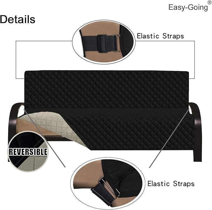 Easy-Going Futon Sofa Slipcover Reversible Sofa Cover Armless Cover Furniture Protector Couch Cover Water Resistant Pets, Kids, Children, Dog, Cat Black/Beige