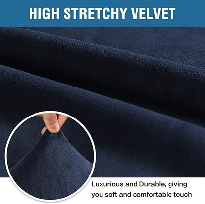 H.VERSAILTEX Stretch Velvet Sofa Covers for 3 Cushion Couch Covers Furniture Protector Soft with Non Slip Elastic Bottom, Crafted from Thick Comfy Rich Velour (Large Sofa 90"-97", Navy)
