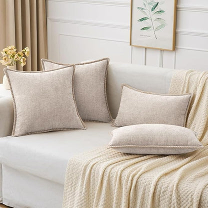 MIULEE Pack of 2 Couch Throw Pillow Covers 20x20 Inch Natural Beige Farmhouse Decorative Pillow Covers with Stitched Edge Taupe Soft Chenille Solid Dyed Pillow Covers for Sofa Bed Living Room