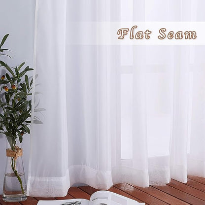 NICETOWN White Sheer 48 inch Curtains, Grommet Short Curtains Airy Voile Textured Soft and Lightweight Half Window Treatments for Bedroom/Cafe, W42 x L48, 2 Panels