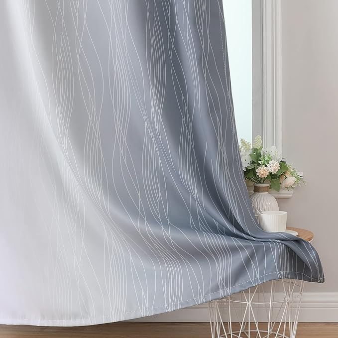 Estelar Textiler Grey and Greyish White Ombre Blackout Curtains 90 Inches Long 2 Panels Set, Thermal Insulated Drapes for Bedroom, Full Room Darkening Gray Grommet Curtains for Living Room,52Wx90L