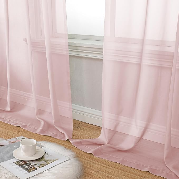 Aiyufeng Blush Pink Sheer Curtains 96 Inches Long 2 Panels Set, Light Filtering Soft Airy Voile Rod Pocket Baby Pink Sheer Window Drapes for Bedroom Living Room, Each 42Wx96L Inches