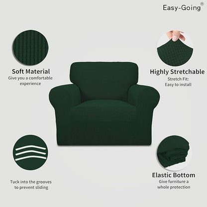 Easy-Going Stretch Chair Sofa Slipcover 1-Piece Couch Sofa Cover Furniture Protector Soft with Elastic Bottom for Kids, Pet. Spandex Jacquard Fabric Small Checks (Chair, Dark Green)
