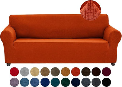 Joccun Stretch Couch Cover Slipcovers, 1-Piece Sofa Covers for 3 Cushion Couch Spandex Jacquard Washable Furniture Protector Cover for Living Room,Kids,Pets(Sofa,Pureed Pumpkin)