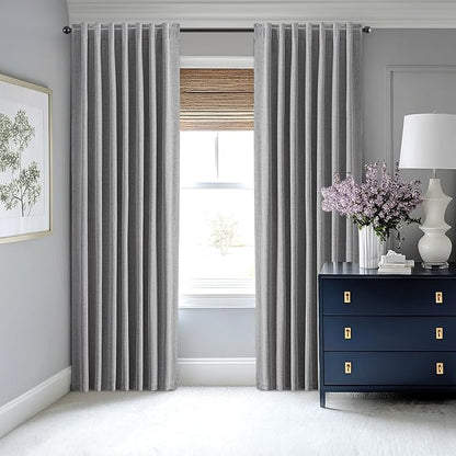 MIULEE 100% Blackout Linen Curtains for Bedroom, Glacier Gray Solid Luxury Decor Thermal Insulation Room Darkening Drapes for Living Room Nursery Back Tab Rod Pocket 42 x 72 Inches, 2 Panels