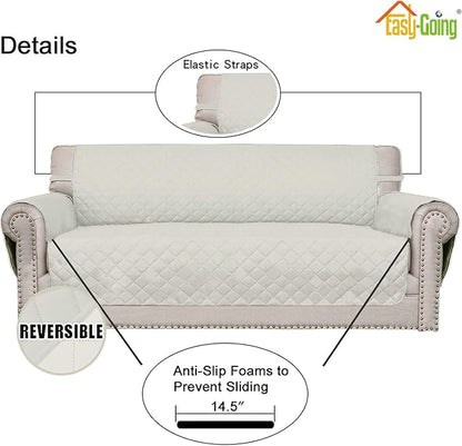 Easy-Going 4 Seater Sofa Slipcover Reversible Sofa Cover Water Resistant Couch Cover with Foam Sticks Elastic Straps Furniture Protector for Pets Children Dog Cat (XX-Large, Ivory/Ivory)