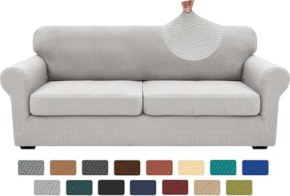 XINEAGE 2026 New 3 Pieces Couch Covers for 2 Extra Large Cushion Sofa Super Stretch Sofa Cover for 2 Large Seat Universal Loveseat Slip Cover for Living Room (Silver Grey), 71"-91"(2 Cushions)
