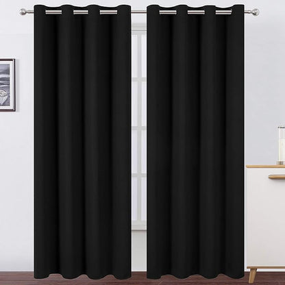 LEMOMO Blackout Curtains 52 x 108 inch/Black Curtains Set of 2 Panels/Thermal Insulated Room Darkening Bedroom Curtains