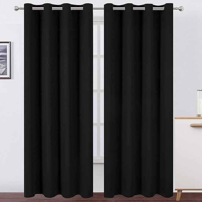 LEMOMO Blackout Curtains 66 x 84 inch/Black Curtains Set of 2 Panels/Thermal Insulated Room Darkening Bedroom Curtains