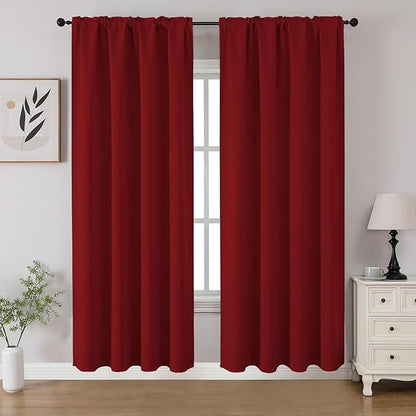 CUCRAF Red Blackout Curtains 72 inch Length 2 Panels Set, Rod Pocket Room Darkening Drapes for Bedroom Living Room, Insulated Thermal Light Blocking Window Curtain (W52 x L72 Inch)