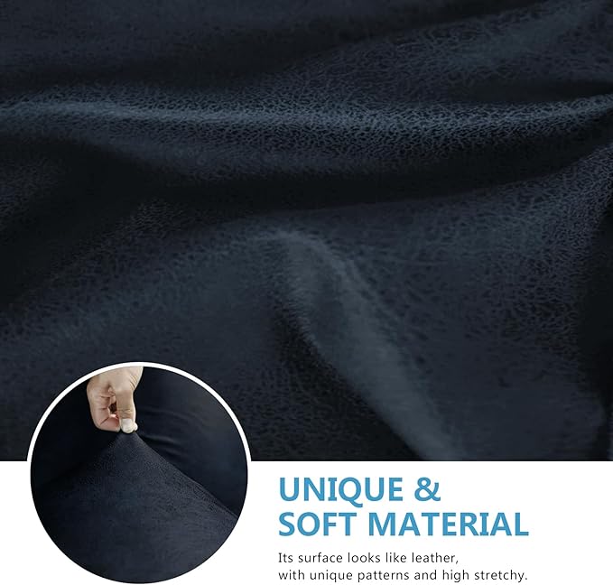 Leather Look Couch Cushion Covers Sofa Seat Slipcovers Sets Couches Furniture Protector for Sectional Armchair Loveseat Pets Kids Stretch Spandex Fabric (1 Cushion XL Sofa, Navy)