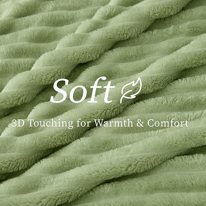BEDELITE Twin Blanket for Couch & Bed, 300GSM Soft & Warm Fleece Blanket, Decorative and Giftable Striped Sage Green Blankets for Women, Men, 60"x80"