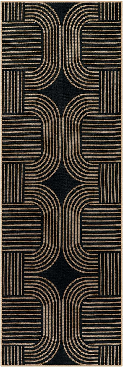 Lahome Modern Geometric Runner Rug, 2x6 Laundry Room Rug Runners for Hallways Non Slip, Washable Outdoor Carpet with Rubber Backing, Farmhouse Non Shedding Kitchen Mats for Floor Entryway