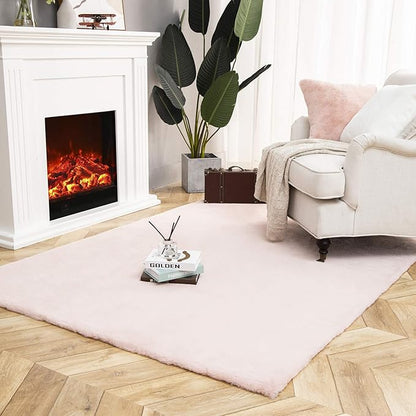 Ashler Faux Fur Rug, Ultra Soft Faux Rabbit Fur, Pink Area Rugs, 5 x 7 Feet Rectangle, Machine Washable Nursery Decor Throw Rugs for Bedroom, Kids Room, Living Room