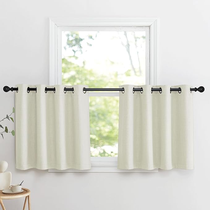 NICETOWN Natural Faux Linen Blackout Curtain Panels 24 inch Long, Thermal Insulated Light Blocking Window Coering Privacy Protect Energy Efficient for Small Windows Bedroom, 52 by 24 inch, 2 PCs