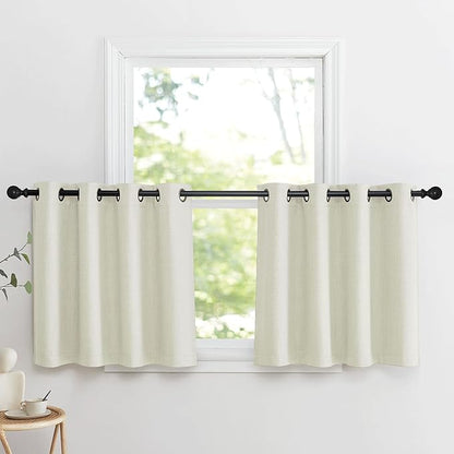 NICETOWN Natural Faux Linen Blackout Curtain Panels 24 inch Long, Thermal Insulated Light Blocking Window Coering Privacy Protect Energy Efficient for Small Windows Bedroom, 52 by 24 inch, 2 PCs