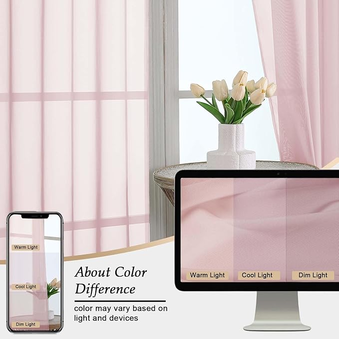 Blush Sheer Curtains for Bedroom Living Room 96 Inches Long 2 Panels, Modern Airy Soft Lightweight Rod Pocket Light Filtering Sheer Curtains Drapes, Blush, Each 59" Wx96 L Inch