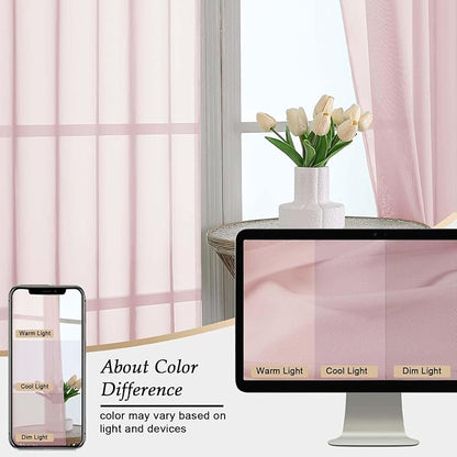 Blush Sheer Curtains for Bedroom Living Room 96 Inches Long 2 Panels, Modern Airy Soft Lightweight Rod Pocket Light Filtering Sheer Curtains Drapes, Blush, Each 59" Wx96 L Inch