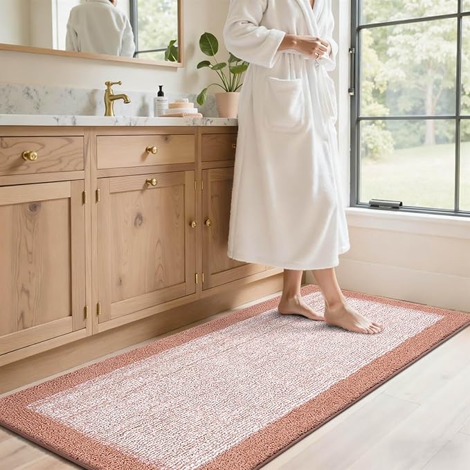 70x24 Long Bathroom Rugs Washable Non Slip, Pink Bath Mat for Bathroom Floor Tub, Soft Absorbent Quick Dry Mats for Shower, Bathtub,Home Decor