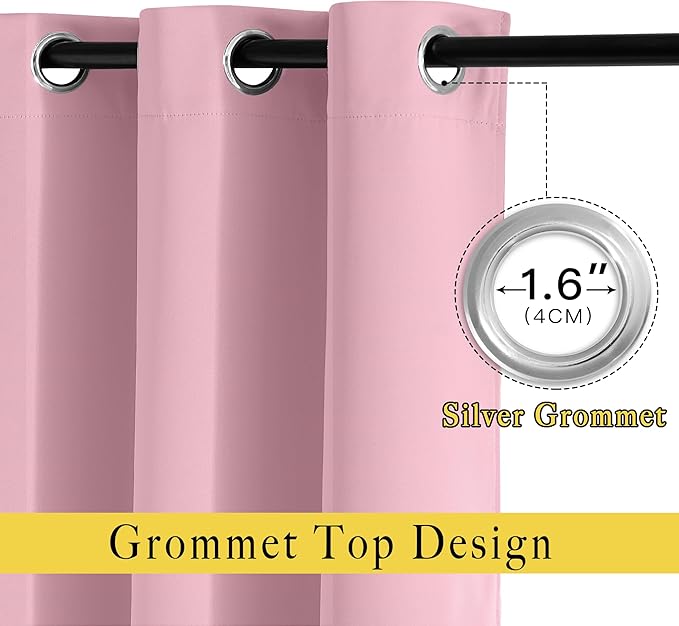 NICETOWN Blackout Living Room Curtains 90 inches Long - Energy Saving Thermal Insulated Sound Dampening Grommet Room Darkening Window Treatments for Bedroom (Crystal Pink, 2 Panels, W46 x L90)