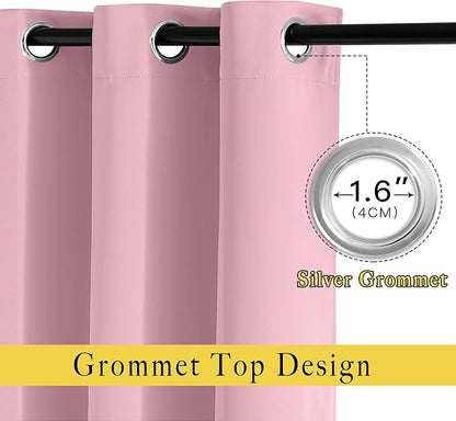 NICETOWN Blackout Living Room Curtains 90 inches Long - Energy Saving Thermal Insulated Sound Dampening Grommet Room Darkening Window Treatments for Bedroom (Crystal Pink, 2 Panels, W46 x L90)
