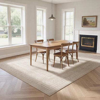 Washable Rugs 8x10 Area Rugs for Living Room- Vintage Brown Rugs for Bedroom,Dining Room, Large Soft Low Pile Carpet with Non Slip Rubber Backing,Neutral Accent Rug for Nursery Home Office