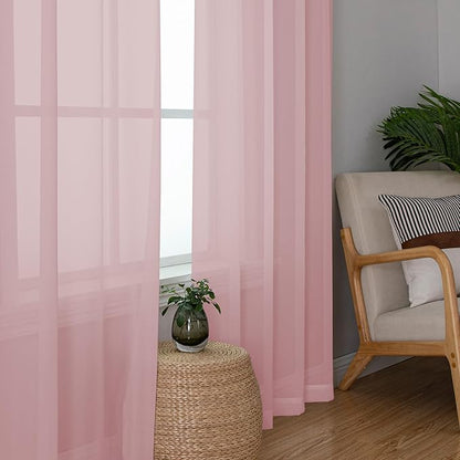 Chyhomenyc Sheer Curtains 72 Inch Length 2 Panels, Light Filtering Top Dual Rod Pocket Voile Window Curtain Drapes for French Door, Bedroom Living and Children Room, Each 42W x 72L, 2PCS, Blush Pink