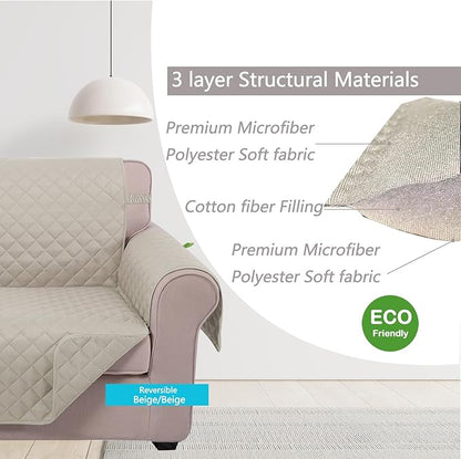 U-NICE HOME Loveseat Sofa Cover Reversible Couch Covers for 2 Cushion Couch for Dogs Furniture Protector Cover with Elastic Straps Water Resistant(Loveseat Small, Beige/Beige)