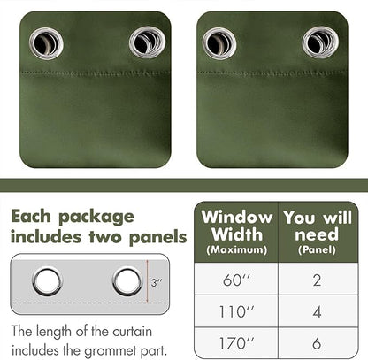 MIULEE Blackout Room Darkening Curtains Thermal Insulated Drapes Solid Window Treatment Set Grommet Top Light Blocking Curtain for Living Room/Bedroom 2 Panels 42 x 63 inch Olive Green