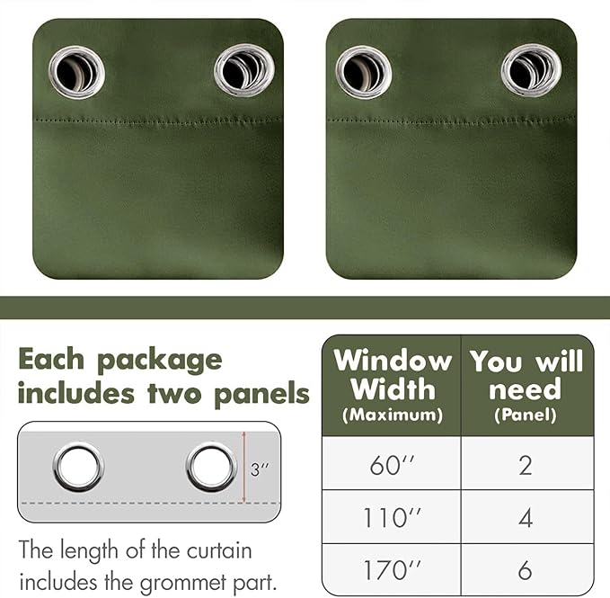 MIULEE 90" Long Blackout Room Darkening Curtains Thermal Insulated Drapes Solid Window Treatment Set Grommet Top Light Blocking Curtain for Living Room/Bedroom 2 Panels Olive Green