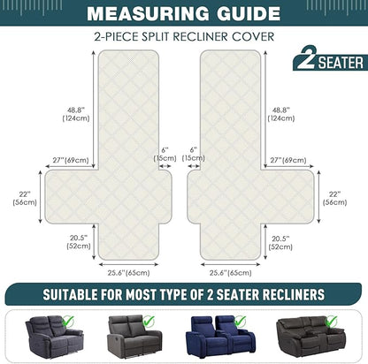 TAOCOCO 100% Waterproof Loveseat Recliner Covers 2 Seater, Split Loveseat Covers for Reclining loveseat, Non Slip Reclining Couch Cover with Double Straps for Kids, Pets(2 Seater, Peacock Blue)